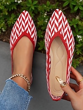 economico Ballerine da donna-ballerine rosse da donna in Flyknit – ballerine morbide con punta affilata e motivo a zig-zag per appuntamenti casual, picnic ed eventi diurni
