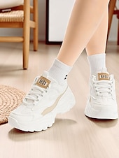 cheap Women&#039;s Sneakers-Women&#039;s White Chunky Dad Sneakers - Retro Platform Walking Shoes with Wave Design for Urban Outings and Casual Date Looks