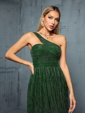 levne zelená-Šaty A-line Quinceanera Elegantní Šaty Formální Svatba Dlouhé Bez Rukávů Jedno Rameno Polyester s Plisováním