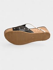 abordables Sandales de Vacances-Sandales compensées en liège noir et blanc pour femmes avec des accents de strass, chaussures d&#039;été décontractées à enfiler pour les sorties à la plage et les tenues de vacances