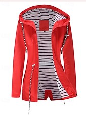 cheap Active Jacket-Women&#039;s Trench Coat Warm Comfortable Zipper Pocket Fashion Outdoor Plain Holiday Going out Zipper Regular Hooded Regular Fit Long Sleeve Outerwear Black Red Green Fall Winter