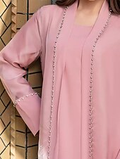 preiswerte Mamas Kleidersets-Zweiteilig A-Linie Brautmutterkleid Formell Elegant Einfach luxuriös U-Boot-Ausschnitt Bodenlang Satin Organza Langarm mit Kristalle 2025