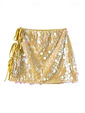 abordables Hauts Floraux-Femmes Jupe Jupe scintillante Mode Mini Taille Basse Jupes Uni Paillettes Micro-Élastique Soirée Cocktail Jaune Vert Été Polyester