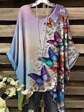 preiswerte Damen Kunst- und Design-Oberteile-Damen Boho-Hemd Grafik Abstrakt Elegant Bohemien Aktiv Kurzarm Fledermaus Ärmel Rundhalsausschnitt Normale Oberteile Täglich Ferien Strandbekleidung Leicht Braun Blau Purpur Grün Rot / Blau Sommer
