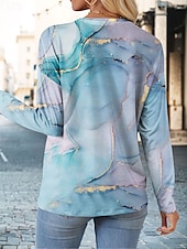 billige Kunst &amp; Design t-skjorte-Dame T skjorte Grafisk Marmortrykk Årgang Stilfull Klassisk Langermet Crew-hals Vanlige topper Daglig Helg Trykt mønster Blå Sommer