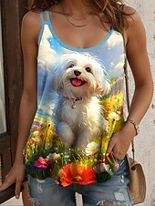 ieftine Top de tip tank cu animale-Pentru femei Camisole Tank Top Grafic Animal Stilat Casual Fără manșon Scoateți gâtul Topuri obișnuite Zilnic Concediu Imprimeu Verde salvie Albastru piscină Portocaliu Trifoi Vară Primăvară