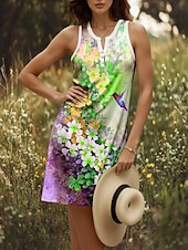 cheap Floral Dress-Women&#039;s Mini Dress Sundress Shift Dress Off The Shoulder Dress Vacation Casual Going out Regular Fit Floral Graphic Sleeveless V Neck Yellow Red Blue Purple Summer Spring