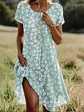 voordelige Bloemenjurken-Dames Mini-jurk T shirt jurk Zonnejurk Vakantie Casual Uitgaan Normale pasvorm Bloemig Grafisch Korte mouw V-hals blauw Paars Groen Zomer
