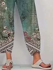 voordelige Rechthoekige Broeken-Dames Chinese Wijde broek Vakantie Vintage Etnische stijl Enkellengte Hoge taille Grafisch Paisley Lapwerk Trekkoord Opdrukken Ademend Micro-elastisch Vakantie Straat Causaal Grijs Groen Grijs Zomer