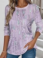 economico Maglietta Arte &amp; Design-Per donna Maglietta Grafico Geometrico Astratto Elegante Vintage Classico Manica Lunga Girocollo Top Regolari Quotidiano Stampato Rosa Blu Viola Verde Estate Primavera