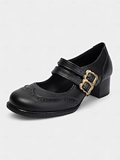abordables Années 1950-Escarpins Mary Jane en similicuir marron pour femme – Chaussures vintage des années 1950 à talon bas et double bride à boucle, idéales au quotidien ou pour le bureau