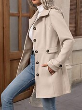 abordables Manteaux d&#039;Hiver-Femmes Manteau d&#039;Hiver Manteau Chaud Confortable Boutons Mode Uni Fête Sortir Parc Simple Boutonnage Long Col Rabattu Coupe régulière manche longue Vêtements d&#039;extérieur Abricot Automne Hiver