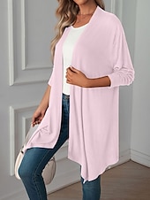 abordables Cardigans et vêtements d&#039;extérieur-Femmes Pull Cardigan Vacances Mode Quotidien Couleur Unie Côtelé Ouvert devant Tricoté manche longue Hauts Longs Tricoter Fête Sortir Week-end Noir Blanche Automne Hiver