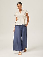 economico Pantaloni-Per donna Femminile Culotte Gamba Larga Lunghezza intera Elegante Casual Casuale Blu scuro Tutte le stagioni XS S M