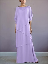 voordelige Vloerlengte-ts strand bruiloft a-lijn moeder van de bruid jurk formele bruiloft gast elegante bateau hals vloer lengte chiffon halve mouw met ruches drapering laag 2025