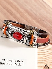 preiswerte Herrenschmuck-Türkisfarbenes Lederarmband für Herren mit Totenkopf und Metallakzenten, Bohème-Western-Stil, perfekt für die Freizeit und den Alltag