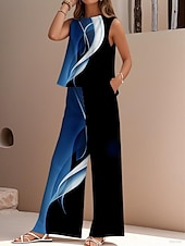 tanie Zestawy-damskie eleganckie modne streetwear dwuczęściowe zestawy bluzka kamizelka spodnie bez rękawów okrągły dekolt outdoor praca swobodny geometryczny gradient nadruk wakacje codzienne wakacje biały niebieski fioletowy lato regularny krój