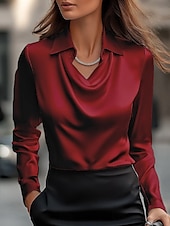 cheap Plain Tops-Women&#039;s Blouse Solid Color Elegant Long Sleeve Cowl Neck Regular Tops Daily Ruched Draped White Pink Wine Blue Purple Fall