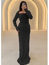 זול שמפניה-Sheath  Column Evening Gown שמלה אלגנטית קרנבל רשמית באורך רצפה שרוול ארוך צוואר ריבועי מבריק עם נצנצים