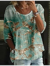 economico Top d&#039;Arte e Design per Donne-Per donna Blusa Floreale Elegante Manica 3/4 Girocollo Top Regolari Quotidiano Ferie Stampato Nero Verde chiaro Blu marino Viola Verde Estate