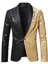 preiswerte Herren Klassische Blazer-Herren Blazer Geschäft Cocktailparty Hochzeitsfeier Mode Lässig Frühling Herbst Polyester Farbblock Tasche Knöpfe Bequem Einreihig Blazer Gold