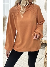 billiga Solida färger-Dam Tröja Elegant Ledigt Mjukt Ren färg Ribbad Polokrage Stickat Långärmad Vanliga toppar Sticka Utomhus Dagligen Helgen Orange Höst Vinter