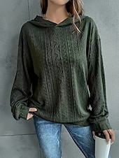 baratos Moletons e Sweatshirts Texturizados-Mulheres Pulôver Moletom Com Capuz Tecido Casual Manga Longa Com Capuz Tops regulares Rua Dia a Dia Preto Azul Verde Café Outono Inverno