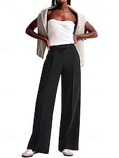 preiswerte weites Bein und hohe Taille-Damen Weites Bein Anzughose Mode Arbeit Volle Länge Natürliche Taille Einfach Reißverschluss Außenbereich Bequem Formell Büro / Karriere Dunkelgrau Wein Aprikose Grau Herbst Normale Passform