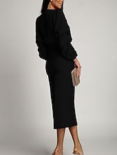 olcso Egyszerű ruha-Női Midi ruha Bodycon ruha Félig hivatalos ruhák Iroda Normál Sima Hosszú ujj V-alakú Fekete Lóhere Nyár