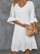 ieftine Topuri din dantelă-Pentru femei Rochie Mini Rochie albă Rochie de dantela Rochie casual Clasic Modern Manșon Flare cuff În aer liber Vacanță Ieșire Fit regulat Simplu Manșon Jumate În V Alb Vară