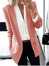 economico Blazer e Completi-Per donna Blazer Traspirante Confortevole Tasca Casual Semplice Lavoro Streetwear Abbigliamento quotidiano Aperto davanti Regolare Scollo a V Vestibilità regolare Manica Lunga Capispalla Rosa Marrone