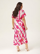 abordables Robes de vacances-Femmes Féminin Robe Décontractée Robe Longue Maxi Robe Rose Claire Manche Courte Fruit Col en V Imprimé Été Col en V Vacances XS S M