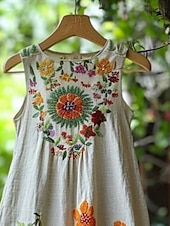 preiswerte Ausgefallene Kleider-Damen Westernkleid Boho Kleid Langes Kleid Maxikleid Freizeitkleid Mode Modern Täglich Strand Wochenende Regular Fit Blumen Modern Ärmellos Rundhals Sommer Beige Herbst
