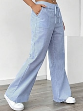 abordables jambe large et taille haute-Femmes Jambe large Slacks Streetwear Occasionnel Longueur complète Naturel Rayé Avec Poches Conception à cordon élastique Extérieur Confortable Fête Décontracté Quotidien Magenta Bleu ciel clair Gris