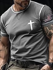 ieftine Credinţă-Bărbați Tricou Tricouri Cămașă cu mânecă scurtă Tee Top Manșon scurt Stil Nautic Vară Drapelul SUA american Σταυρός Modă Designer De Bază Imprimeu Vacanță Stradă Ieșire Negru Rosu Portocaliu Top
