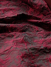 cheap RED-Red Jacquard Gown A-Line Evening Elegant Dress Formal Wedding Floor Length Long Sleeve Shirt Collar Pocket Nylon with Bow(s) Slit Pocket