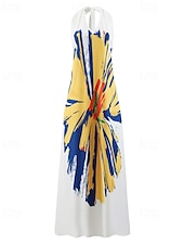 abordables Robes Floraux Imprimés-Femmes Robe Longue Maxi Robe Robe Imprimée Classique Moderne Extérieur Vacances Sortir Coupe régulière Fleur Sans manches Col Halter Blanche Été