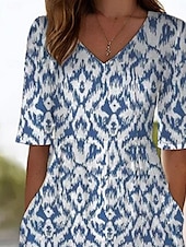 abordables combinaison imprimée-Femmes Normal Combinaison Actif Abstrait Demi Manches Jambe large Col rond Avec Poches Imprimé Vacances Quotidien Coupe régulière Bleu Été