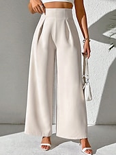 abordables jambe large et taille haute-Femmes Slacks Pantalon palazzo Mode Streetwear Longueur complète Naturel Uni Taille Élastique Extérieur Confortable Fête Week-end Abricot Noir Blanche Beige Automne Coupe régulière