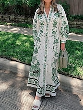 ieftine Rochii Boho-Pentru femei Rochie Lunga Rochie Maxi Rochie imprimata Modă Modern Manșon de lanternă În aer liber Vacanță Ieșire Fit regulat Floare Manșon Lung În V Albastru piscină Trifoi Toamnă