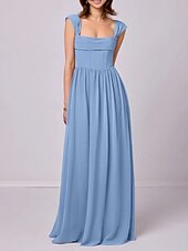 baratos Vestidos para Madrinhas-Vestido de madrinha linha A, alças, sem mangas, elegante, longo, chiffon, com pregas / franzido, 2025
