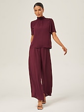 economico camicie, top e camicette-elegante completo in chiffon arricciato con collo alto