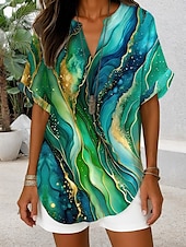 abordables Hauts d&#039;Art et de Design pour Femmes-Blouse Femme Col V Ombre Graphique Géométrique Élégant Quotidien Chic Manches Courtes Hauts Quotidien Vacances Noir Vert Clair Bleu Vert Bleu Clair Été Printemps