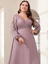 abordables Rose-Ligne A Robe de Soirée Élégant Robe Formel Mariage Longueur au sol manche longue Col en V Chiffon avec Imprimé floral 2025