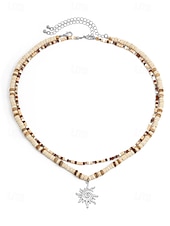 cheap Men&#039;s Jewelry-Men&#039;s Tribal Beaded Sun Pendant Necklace – Retro Bohemian Layered Jewelry with Adjustable Length for Beach, Festival and Casual Summer Outfits