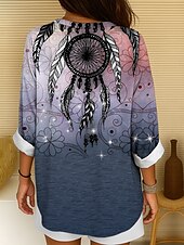 preiswerte Damen Boho Tops-Damenbluse Langarm Tunika Tops Graphic Bohemia Vintage Tropical V-Ausschnitt Reguläre Tops Tägliche Urlaub Strandbekleidung Druck Blau Lila Braun Grün Sommer Frühling