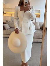 preiswerte Mamas Kleidersets-Zweiteiliges Fisch  Trompete Mutter der Braut Kleid Elegantes Peplum Kleid Set Einfach Minimalistisch Quadrat-Ausschnitt Tee Länge Krepp Stretchstoff Lange Ärmel mit einfarbig