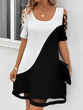 abordables Art &amp; Design Robes-Femmes Robe Midi Robe trapèze Robe d&#039;été Élégant ancien Occasionnel Maison Soirée Fête Coupe Ample Couleur Unie Bloc de Couleur Manche Courte Col ras du cou Noir et Blanc Rose Claire Jaune Rouge Ét
