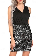 levne Jednoduché šaty-Dámské Mini šaty Flitrové šaty Šaty na párty Bodycon Módní Moderní Párty Koktejlový večírek Rande Běžný Barevné bloky Bez rukávů Do V Stříbrná Černá Zlatá Léto
