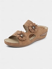 cheap Comfort Sandals-Women’s Arch-Support Wedge Sandals with Floral Cutout and Massage Insole, Comfortable Daily Wear for Shopping, Vacation and Summer Picnics